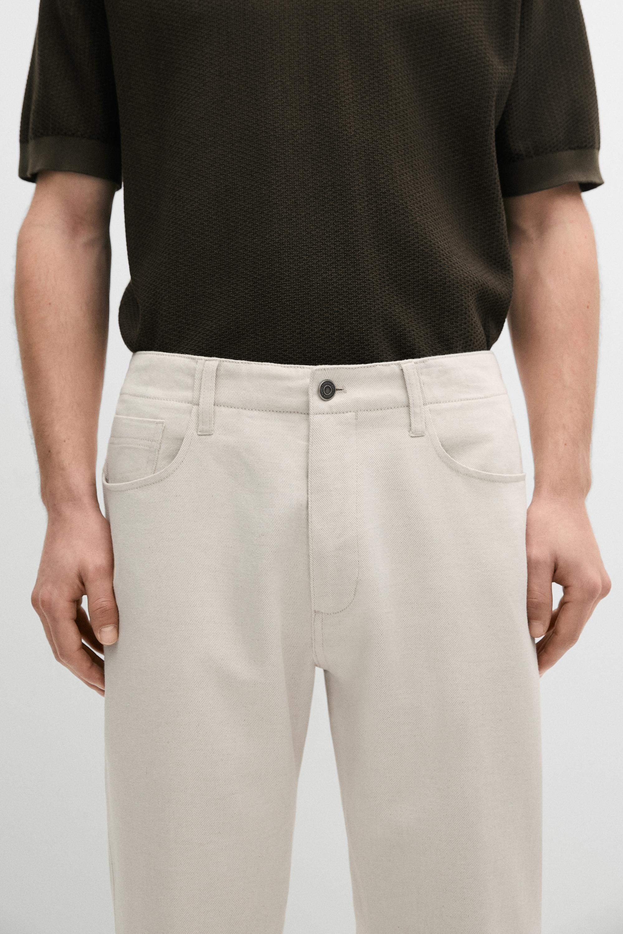 Cotton and linen five-pocket trousers